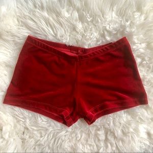 Gymnastic Velvet Booty Shorts, Red, M